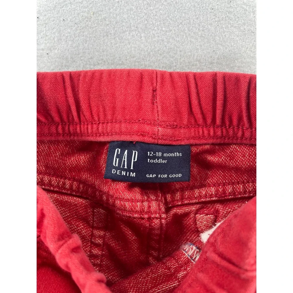 Gap Toddler Boys Red Denim Shorts Stretch Pull On 12-18 Mo. Elastic Waist